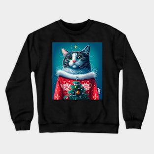 Cat Wearing Christmas Sweater Crewneck Sweatshirt